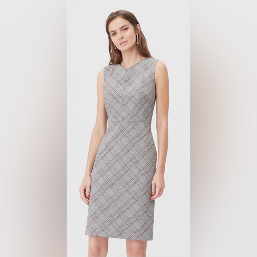 Rebecca Taylor Gray Plaid V Neck Shift Midi Dress Sz 10